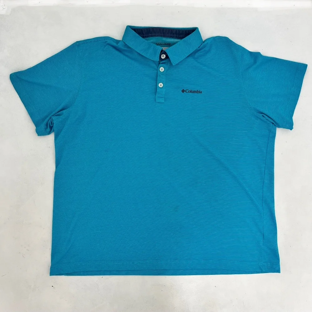 Columbia Mens XXL Polo Shirt Blue Omni-Wick Advanced Evaporation Short Sleeve‎
